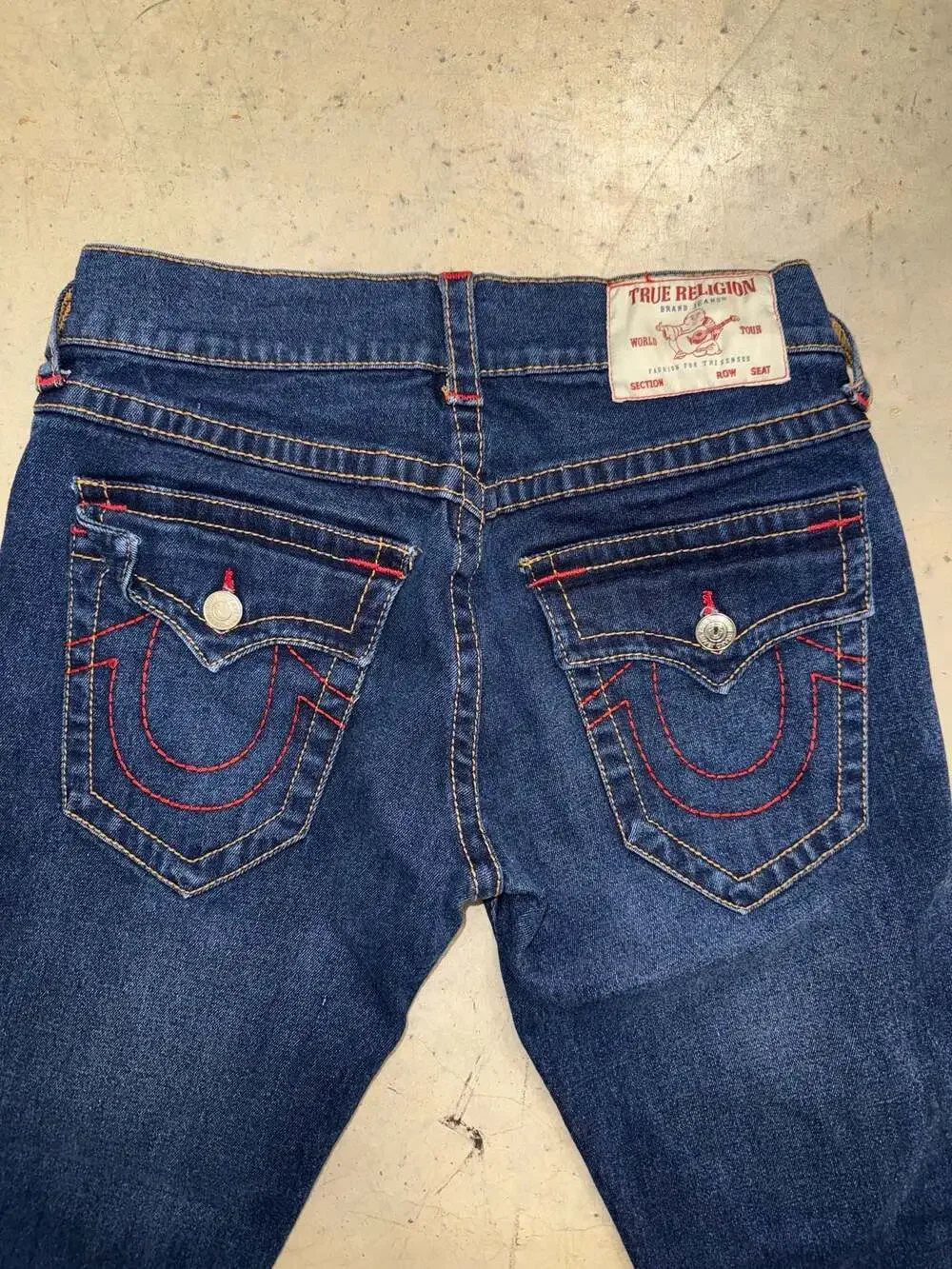 True Religion Men's Rocco Relaxed Skinny Jeans Size 30 Dark Blue Red Contrast St